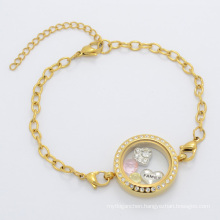 Lovely style beautiful women gold glass floating charm locket chain bracelet